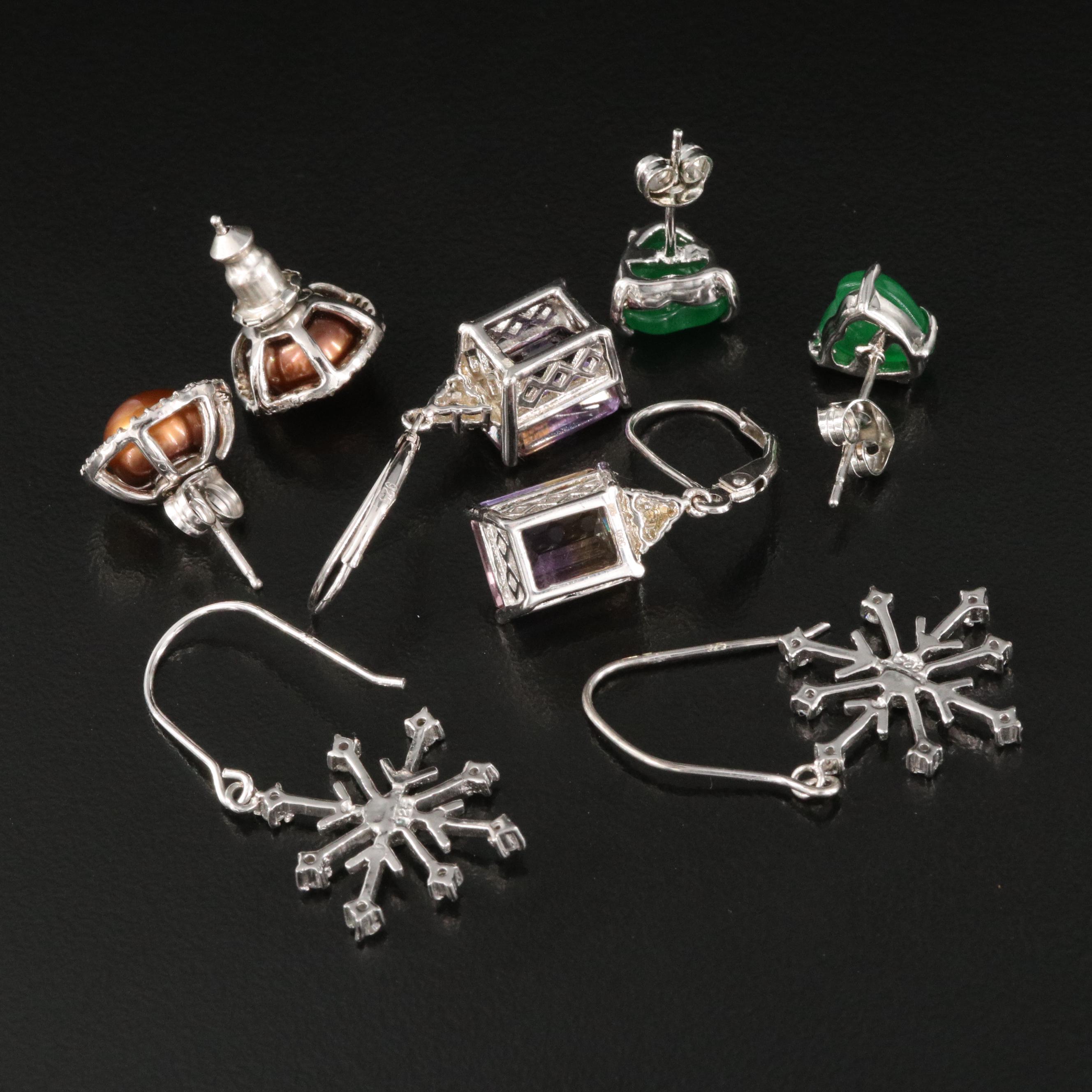 Sterling Pearl, White Zircon and Ametrine Drop and Stud Earrings