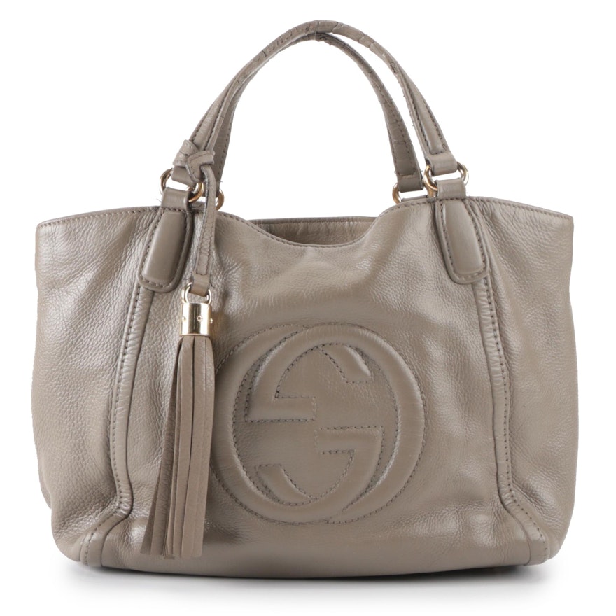 Gucci GG Soho Small Working Tote in Dark Taupe Grained Leather with Tassel