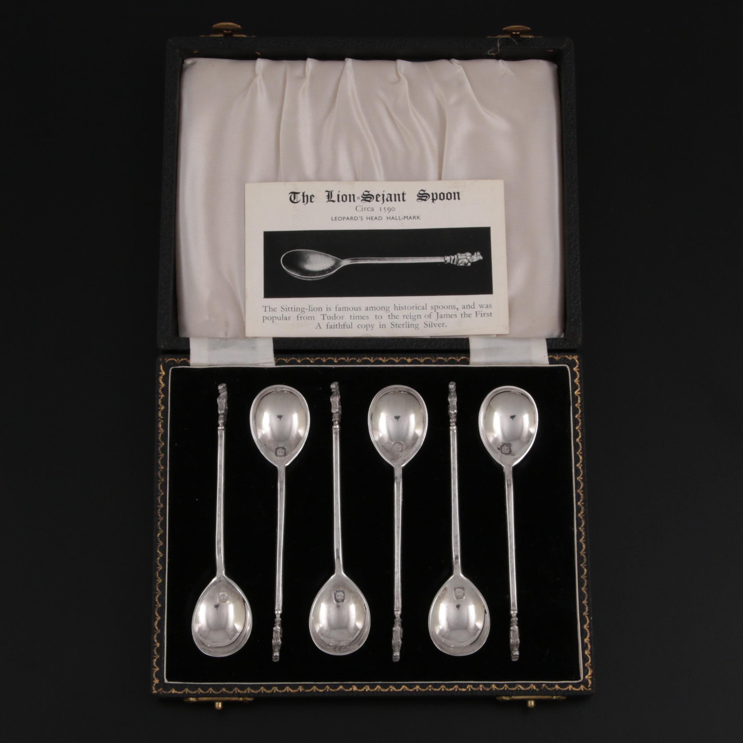 William Suckling Ltd. "Lion-Sejant" English Sterling Silver Spoon Set, 1958