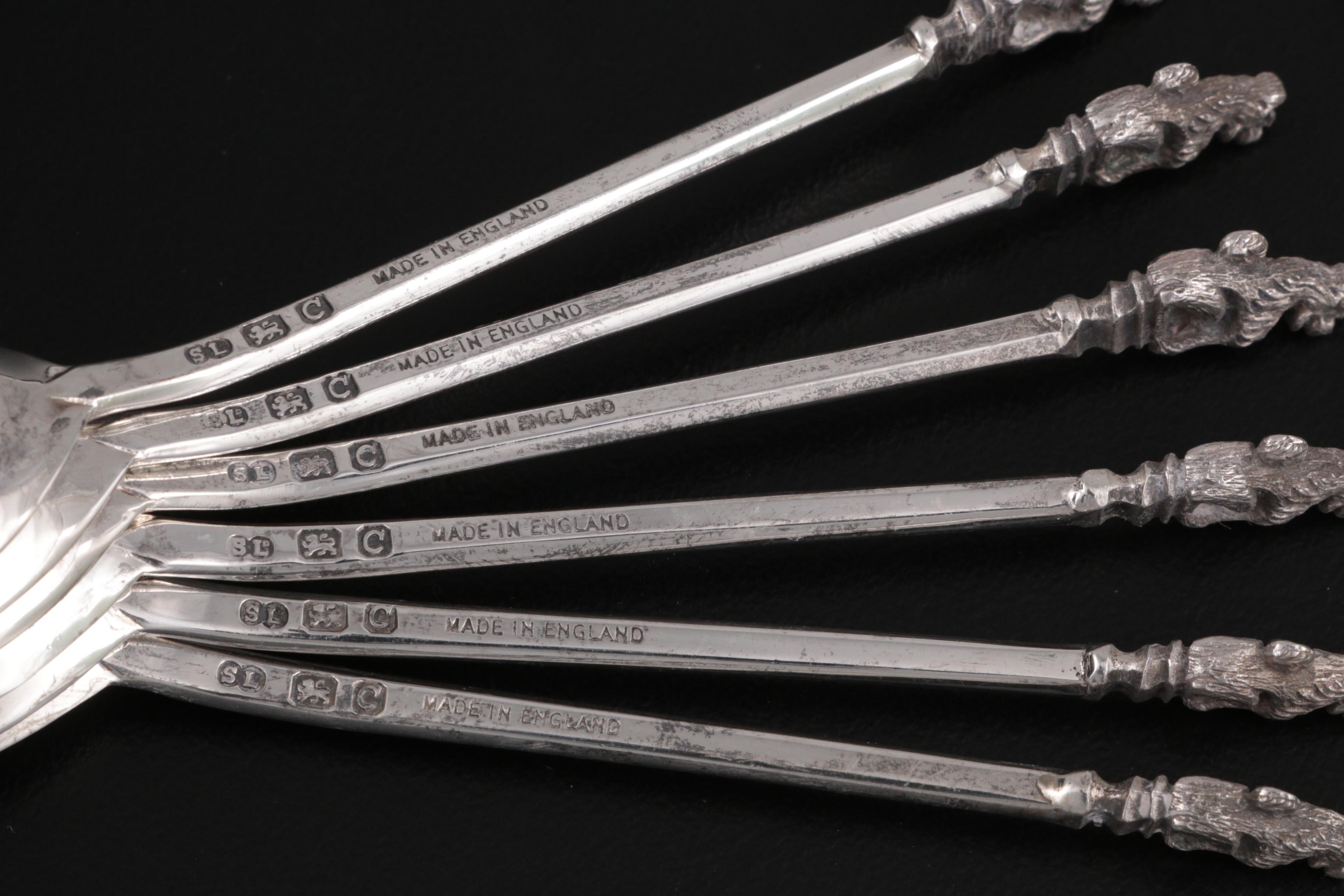 William Suckling Ltd. "Lion-Sejant" English Sterling Silver Spoon Set, 1958