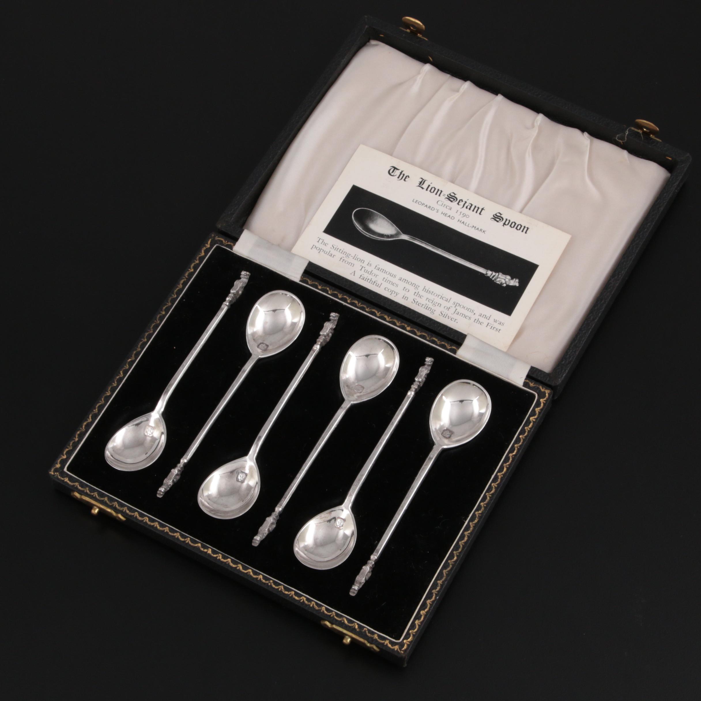William Suckling Ltd. "Lion-Sejant" English Sterling Silver Spoon Set, 1958