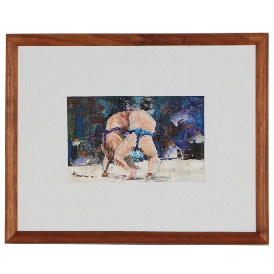 Hiroshi Tagami Oil Painting "Sumo," 1998