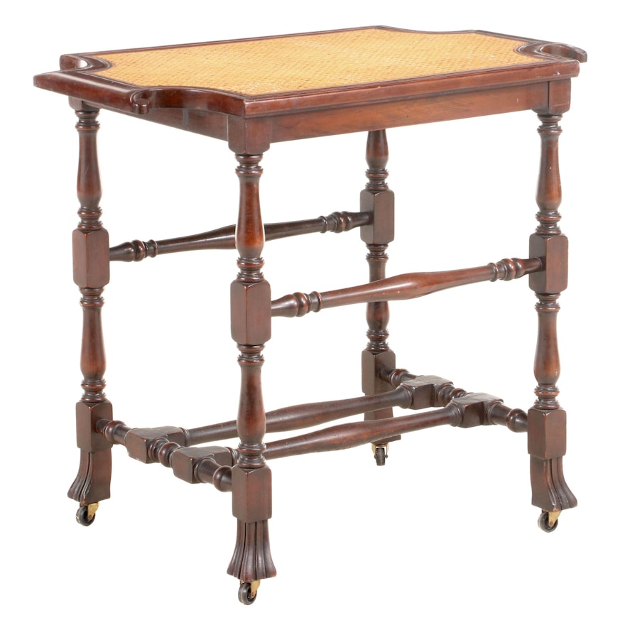 Colonial Revival Walnut-Stained and Cane Top Side Table, Early 20th Century