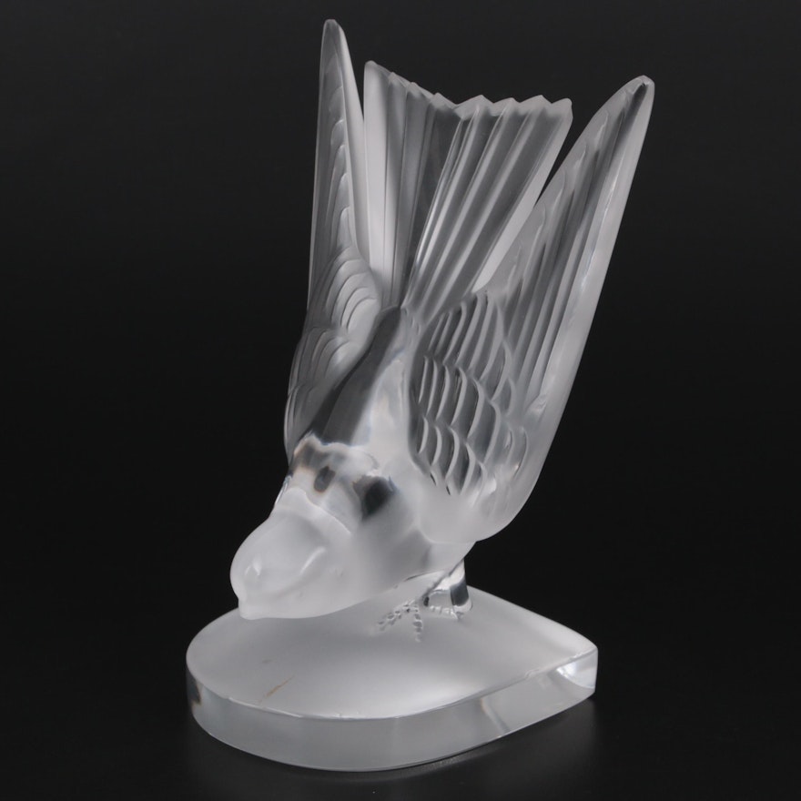Lalique "Hirondelle" Frosted Crystal Bookend