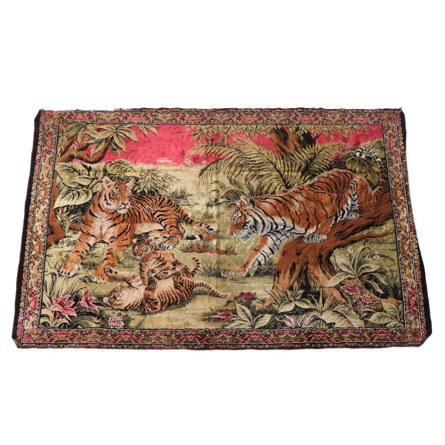 Machine Made Velvet Rug Style Tapestry of Tigers