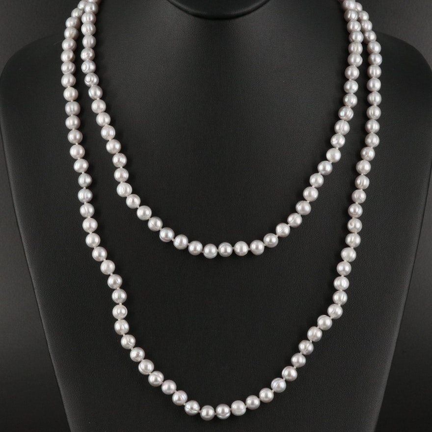 Rope Length Pearl Necklace with 14K Clasp