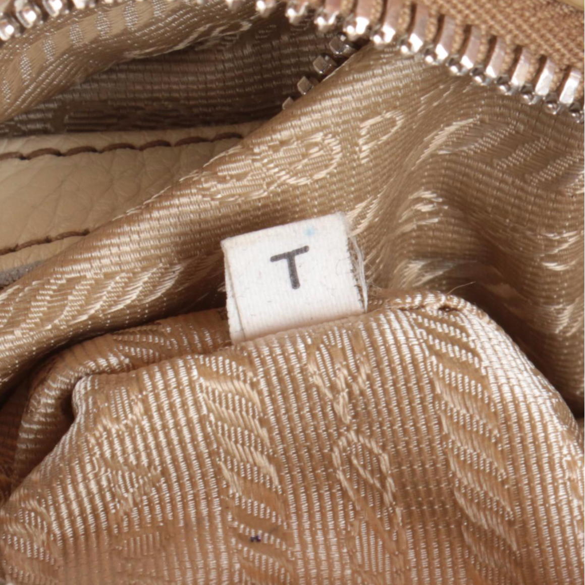 Prada Boston Shoulder Bag in Off-White Deerskin Leather with Embossed Logo