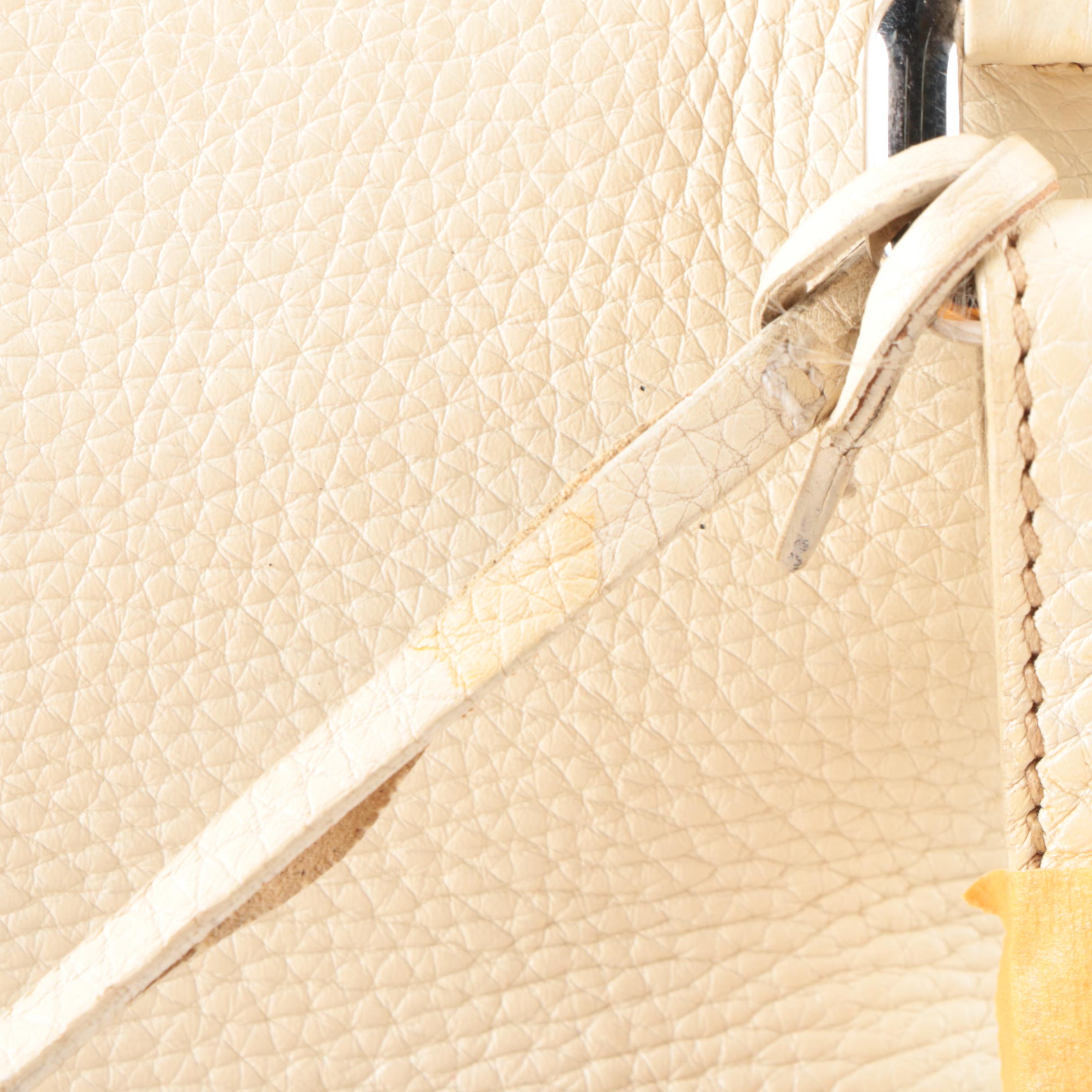 Prada Boston Shoulder Bag in Off-White Deerskin Leather with Embossed Logo