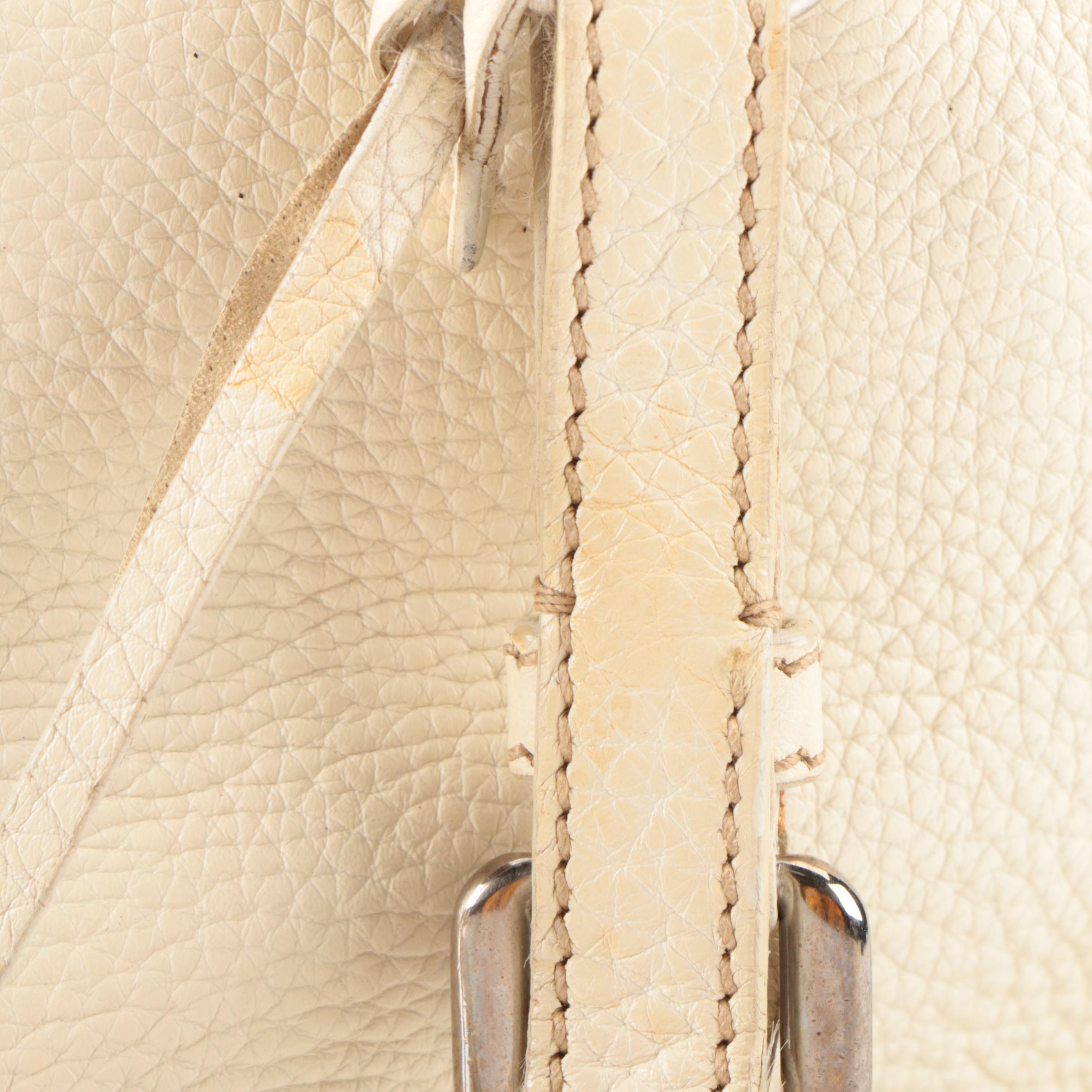 Prada Boston Shoulder Bag in Off-White Deerskin Leather with Embossed Logo