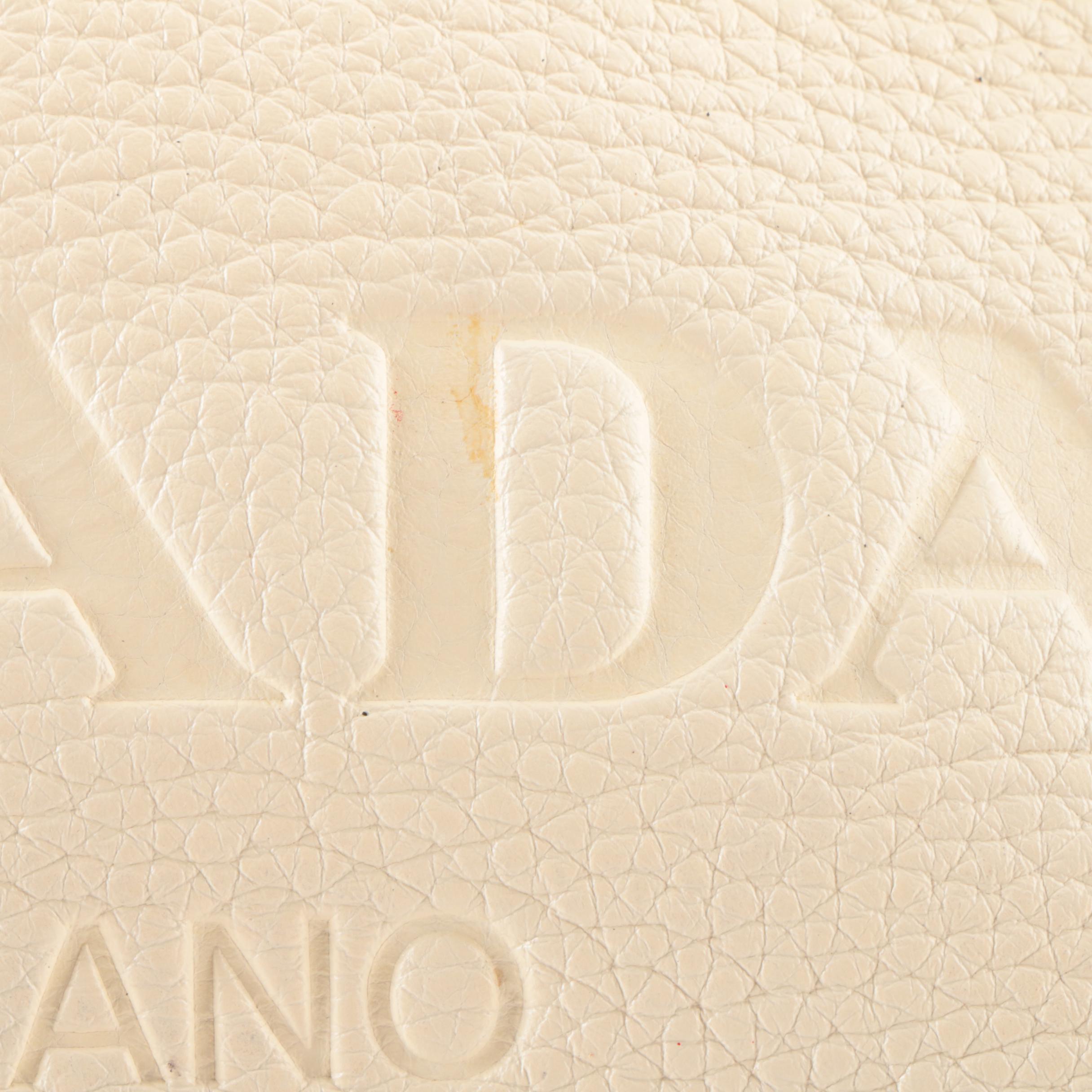 Prada Boston Shoulder Bag in Off-White Deerskin Leather with Embossed Logo