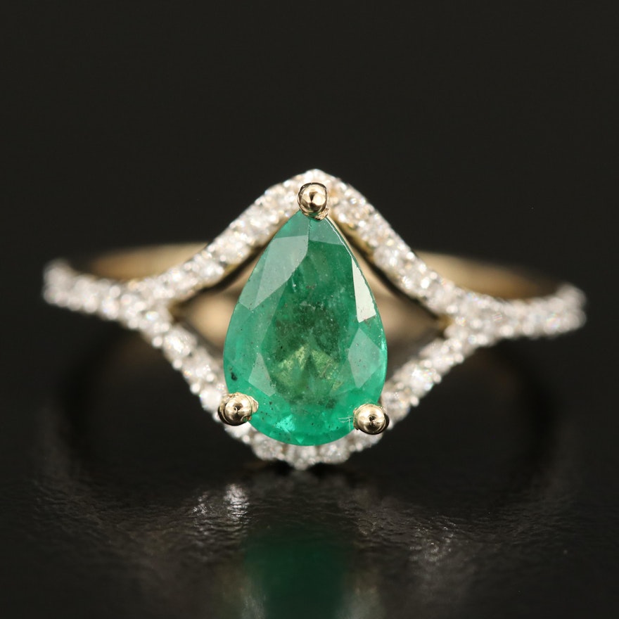 14K 1.44 CT Emerald and Diamond Ring