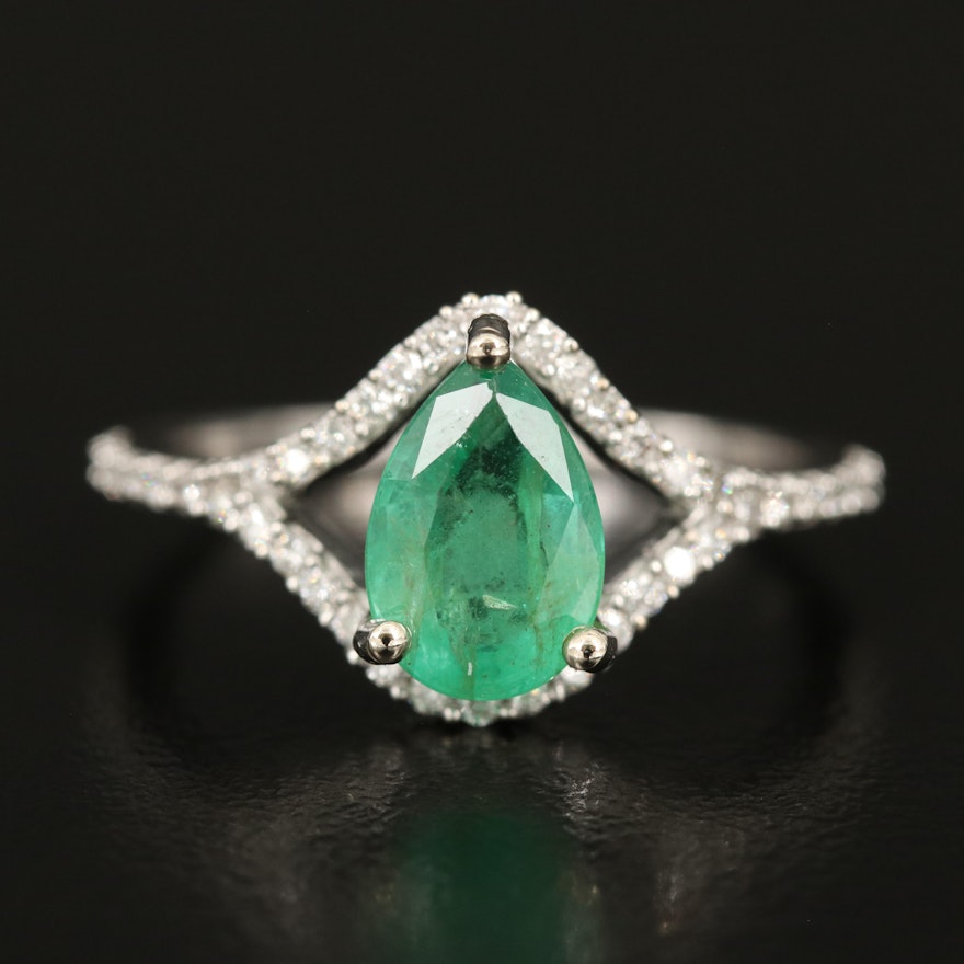 14K 1.22 CT Emerald and Diamond Ring