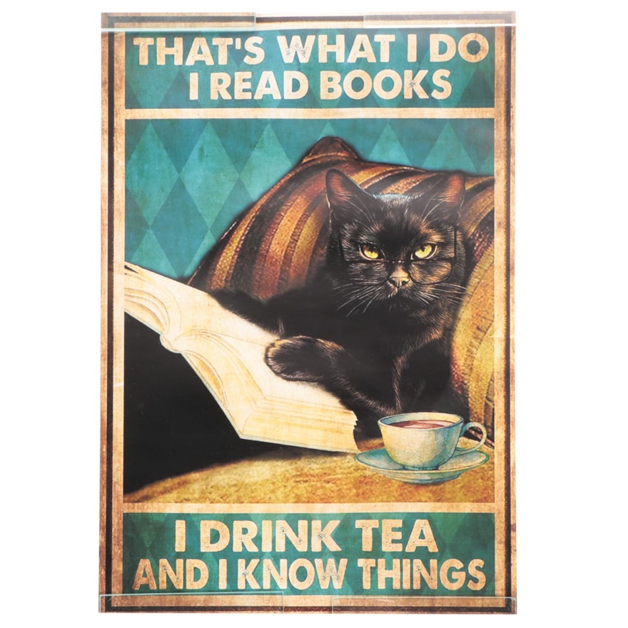 Giclée of Cat With Books and Tea, 21st Century