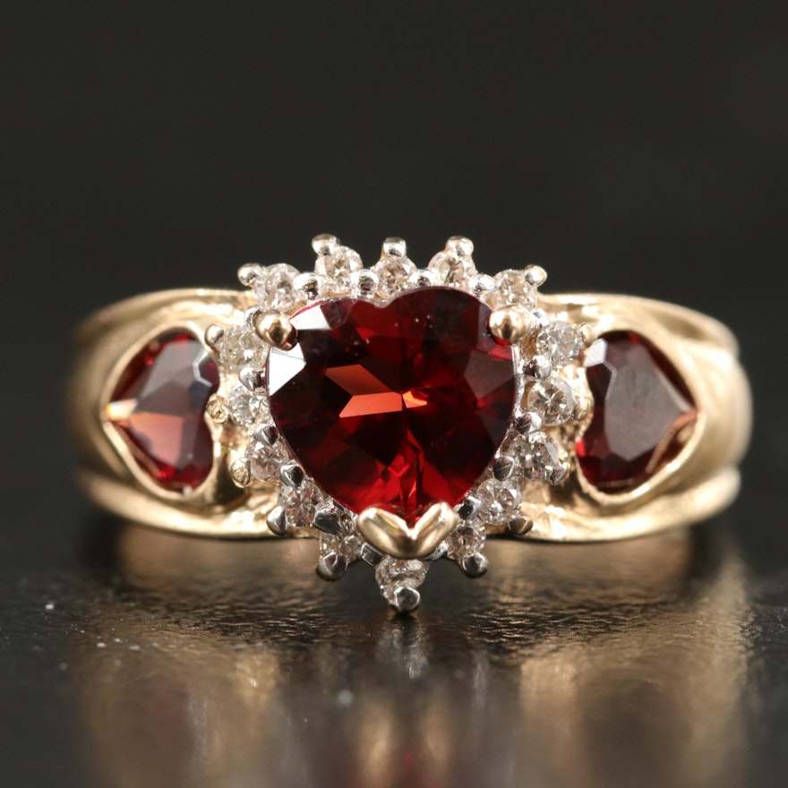 14K Garnet and Diamond Heart Ring with Halo