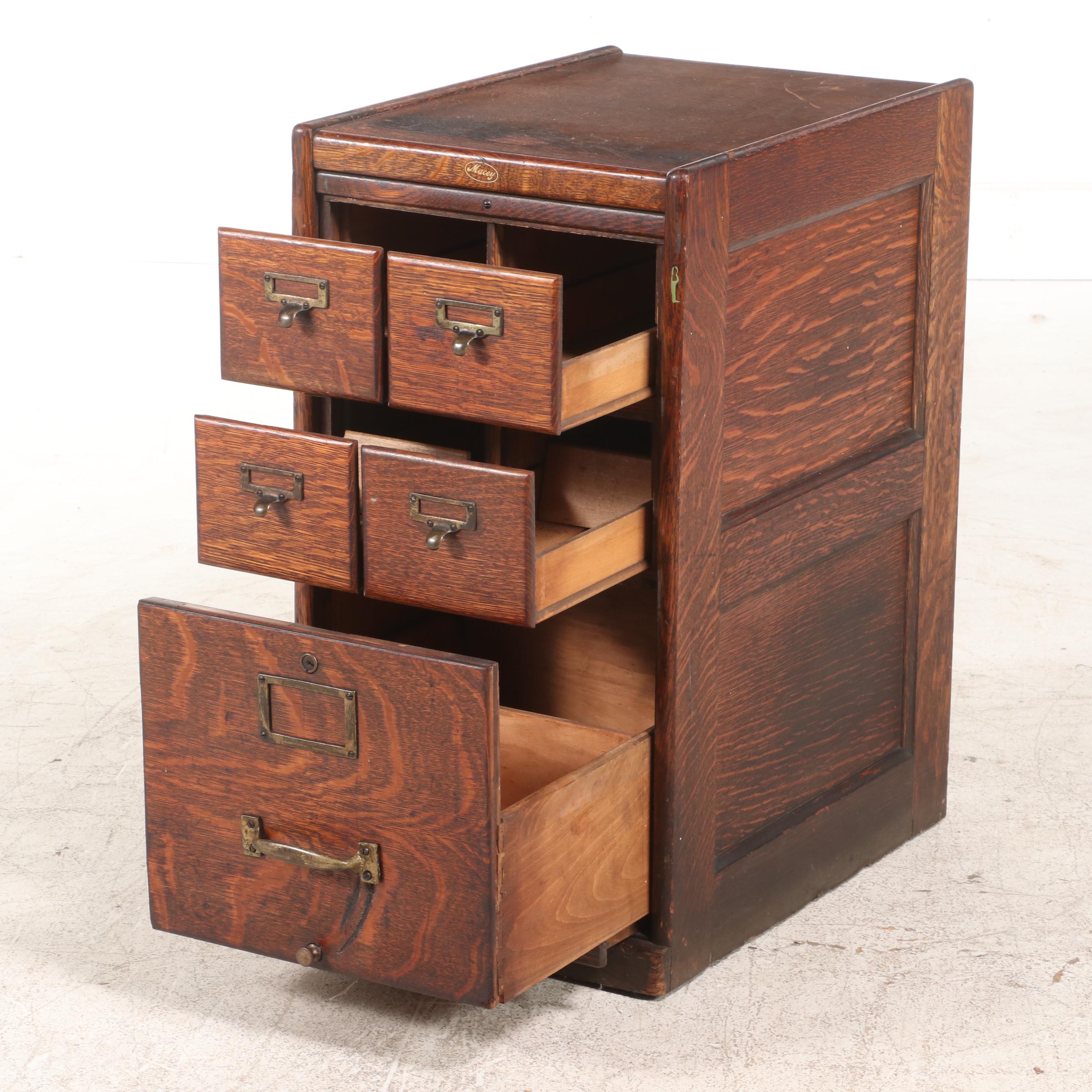 Macey Quartersawn Oak Five-Drawer File Cabinet, Early 20th Century