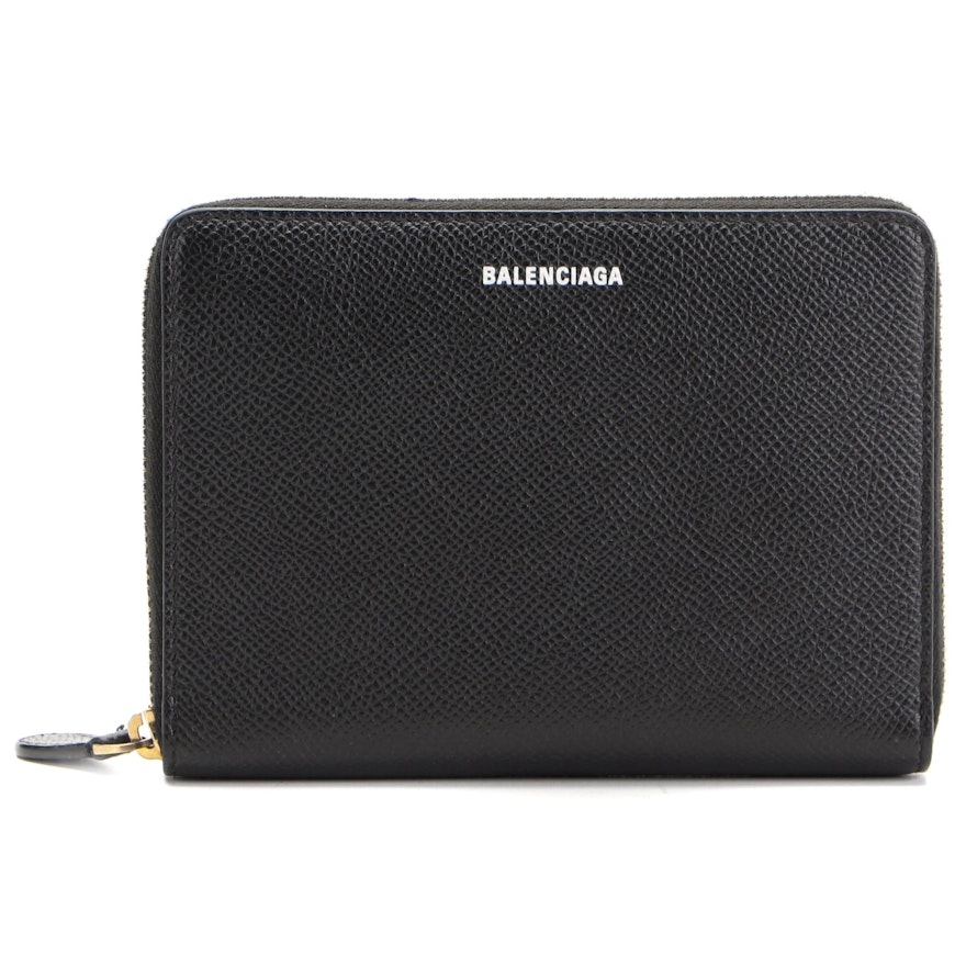 Balenciaga Everyday Mini Zip Wallet in Black Saffiano Leather