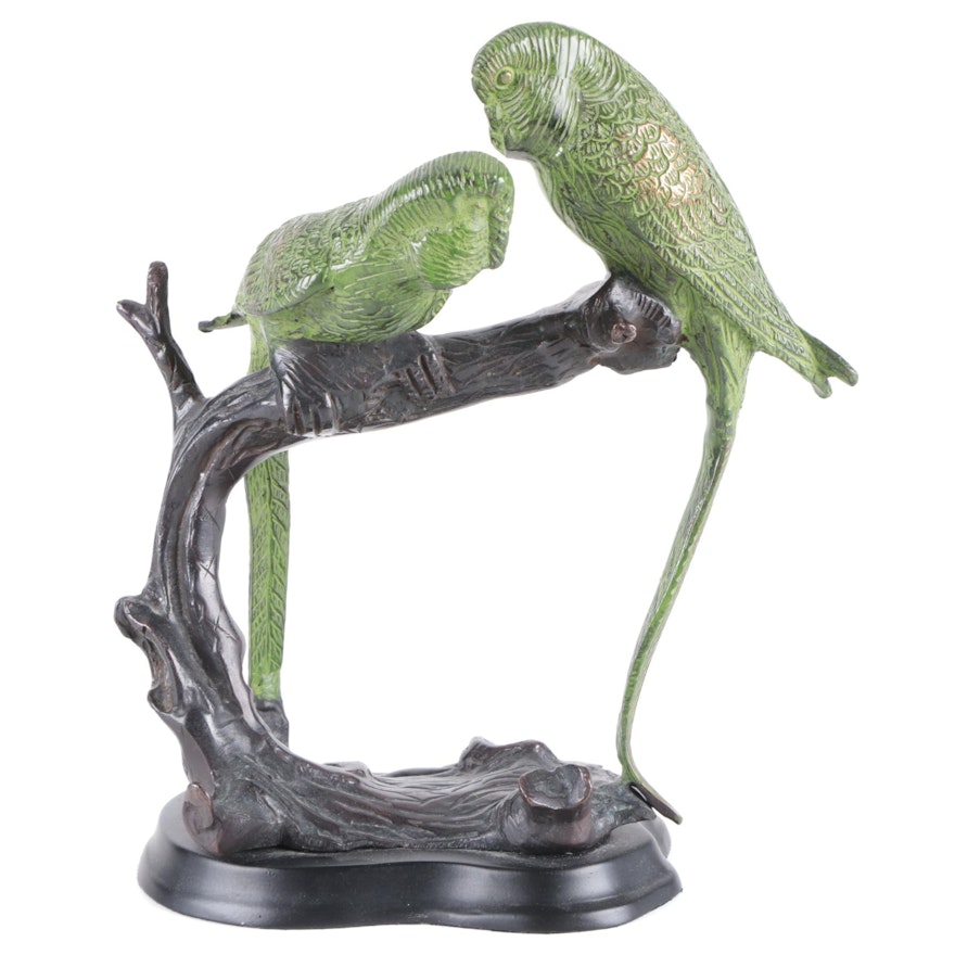 Cold Painted Cast Bronze o Parrots Perched on Branch