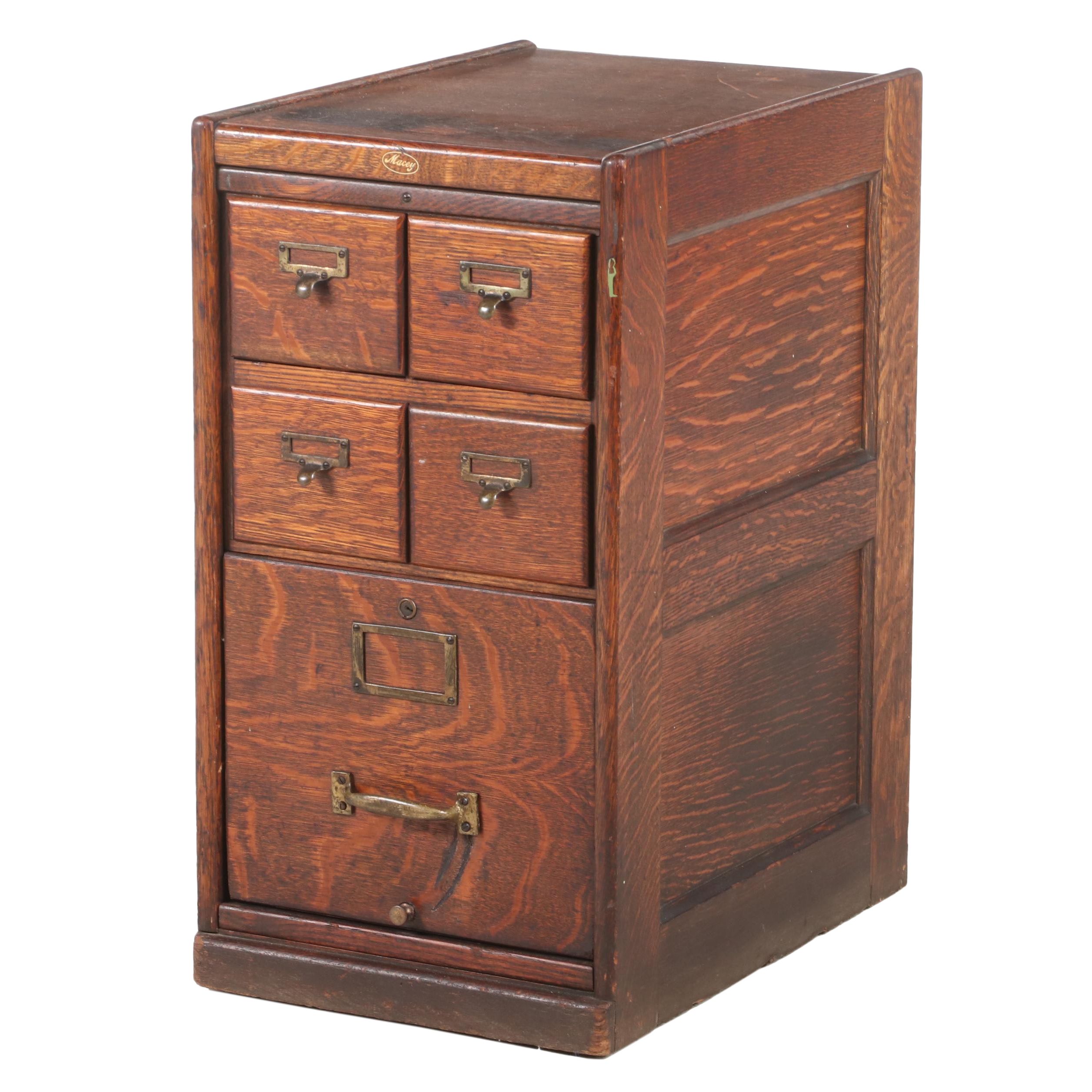 Macey Quartersawn Oak Five-Drawer File Cabinet, Early 20th Century