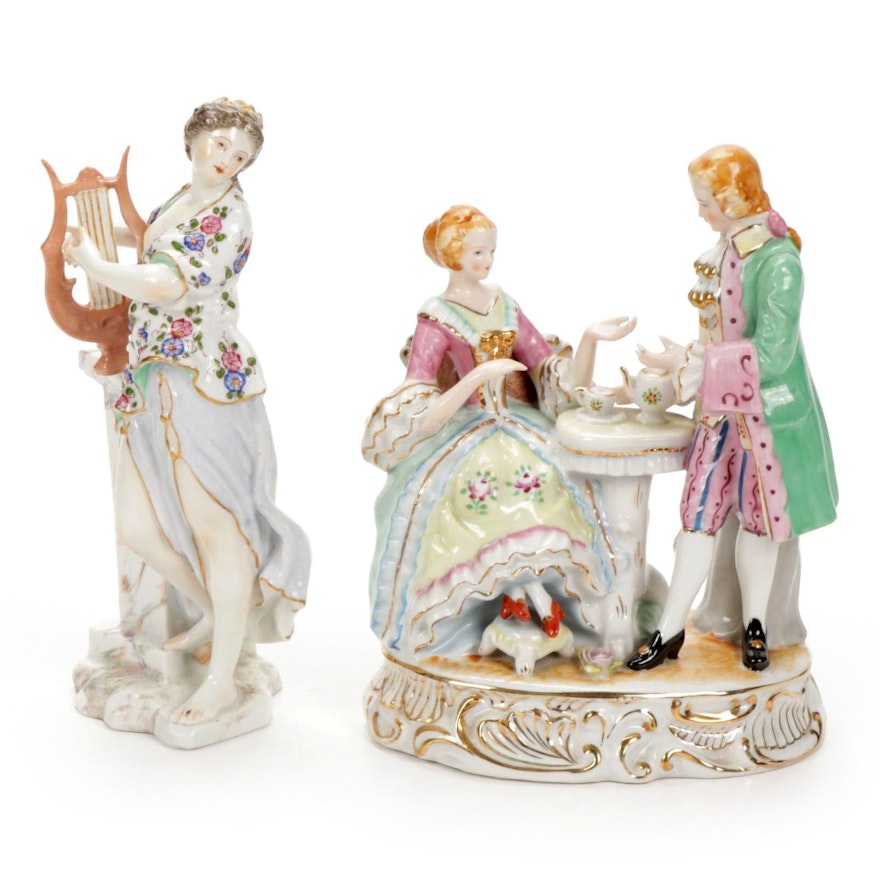 Andrea by Sadek and Other Neoclassical Style Porcelain Figurines, 20th C.