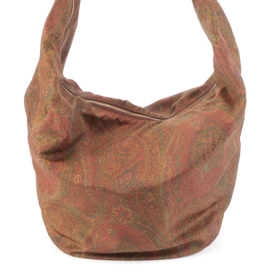 Etro Hobo Shoulder Bag in Printed Paisley Twill with Leather Trim