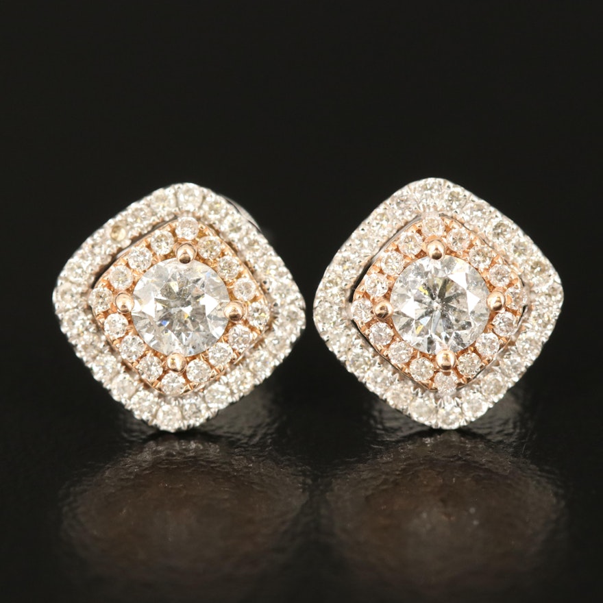 14K 1.01 CTW Diamond Button Earrings