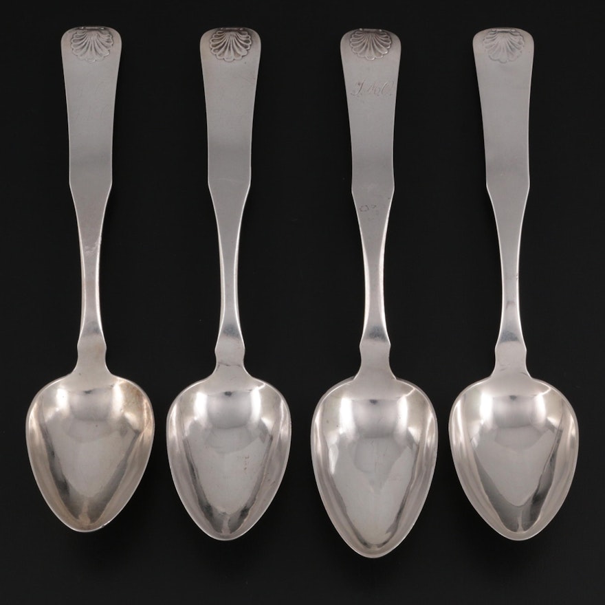 Scandinavian 800 Silver Serving Spoons with Shell Pattern Handles