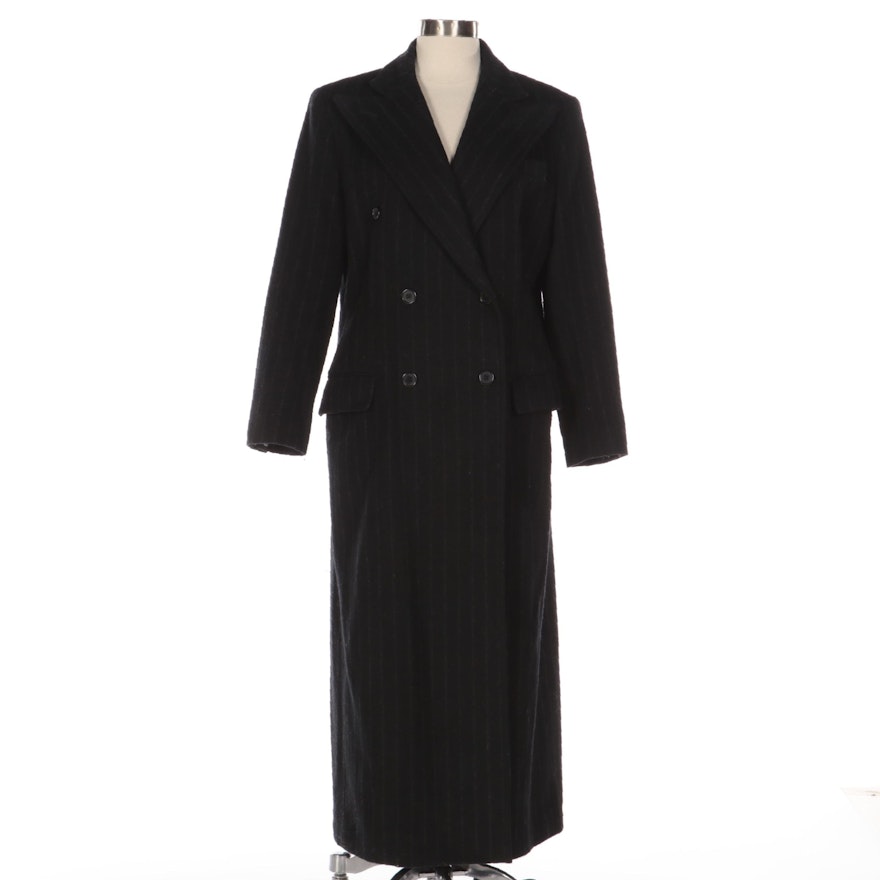 Lauren Ralph Lauren Pinstripe Wool Blend Double-Breasted Full-Length Coat