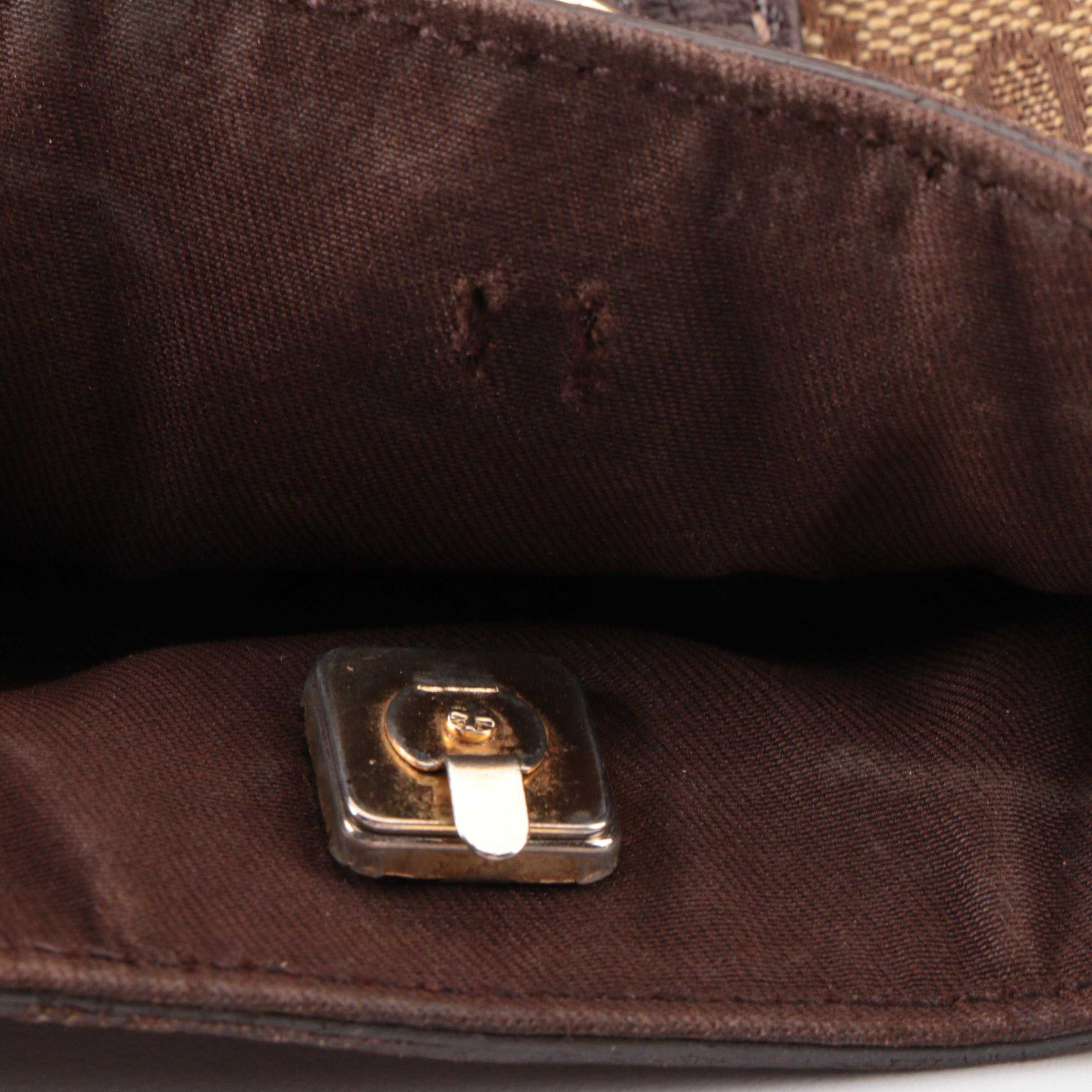 Gucci Abbey D Ring Tote in GG Canvas with Brown Leather Trim