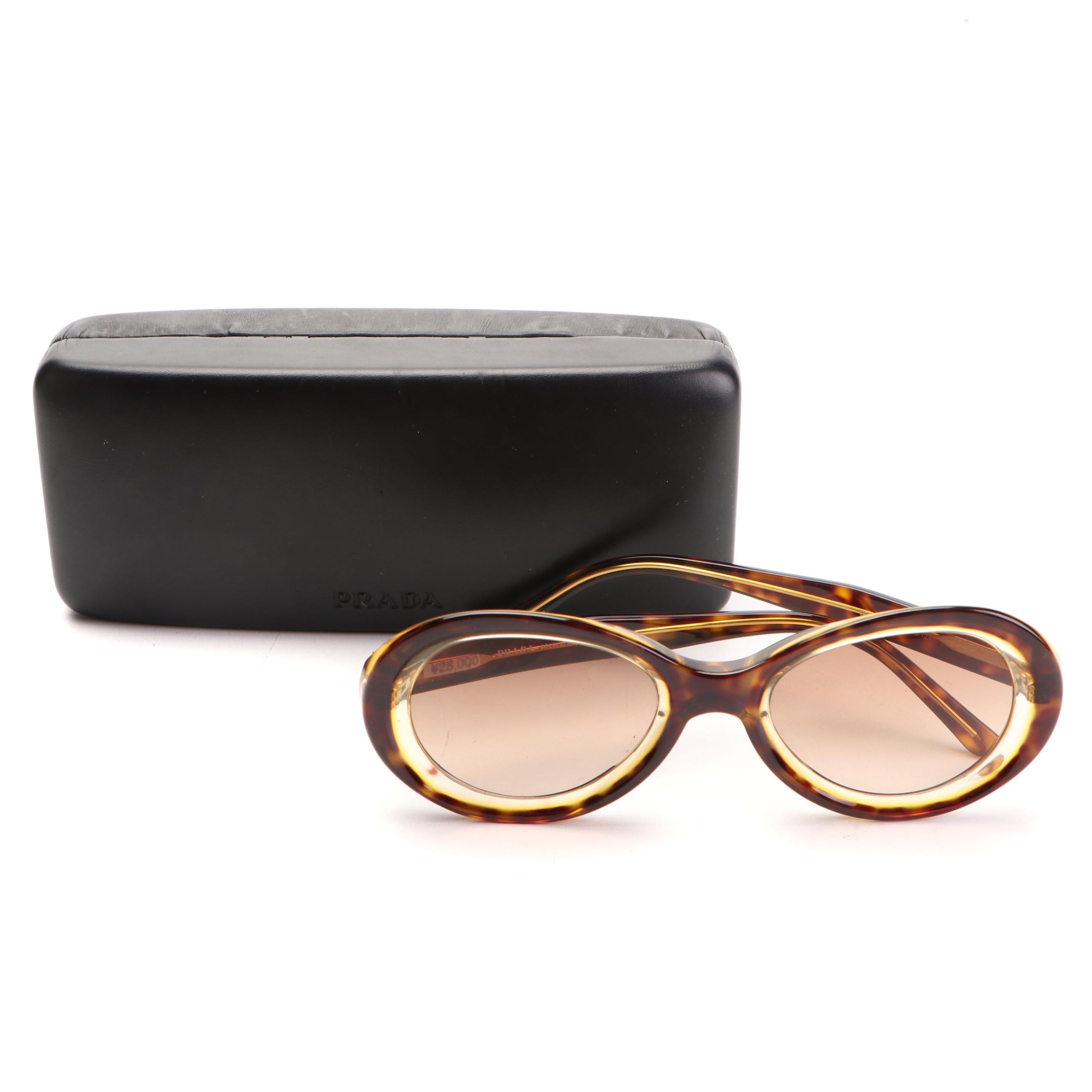 Prada Tortoise Style Oval Sunglasses with Case