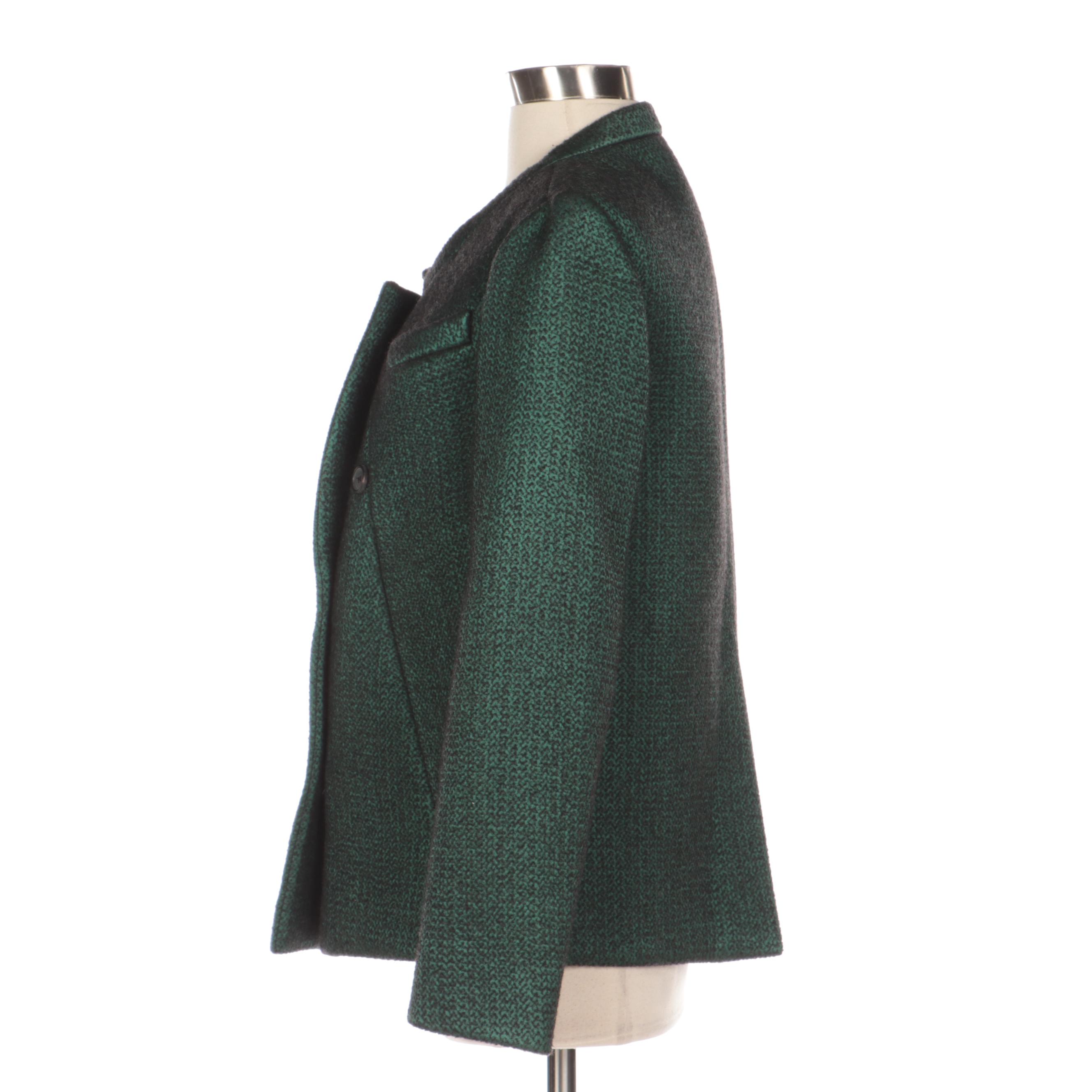 Prada Green and Black Wool Double-Breasted Jacket