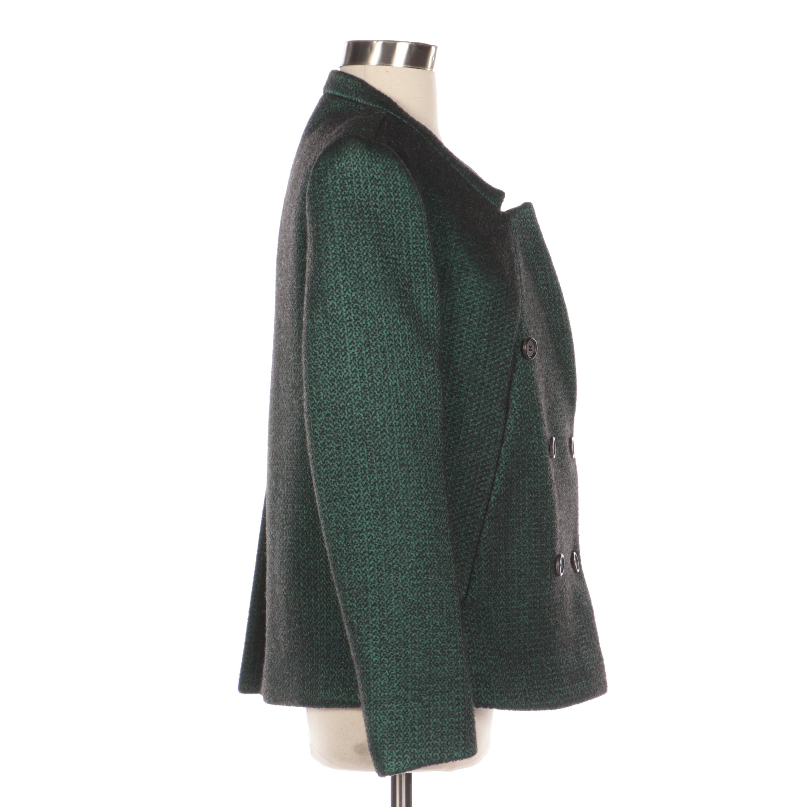 Prada Green and Black Wool Double-Breasted Jacket