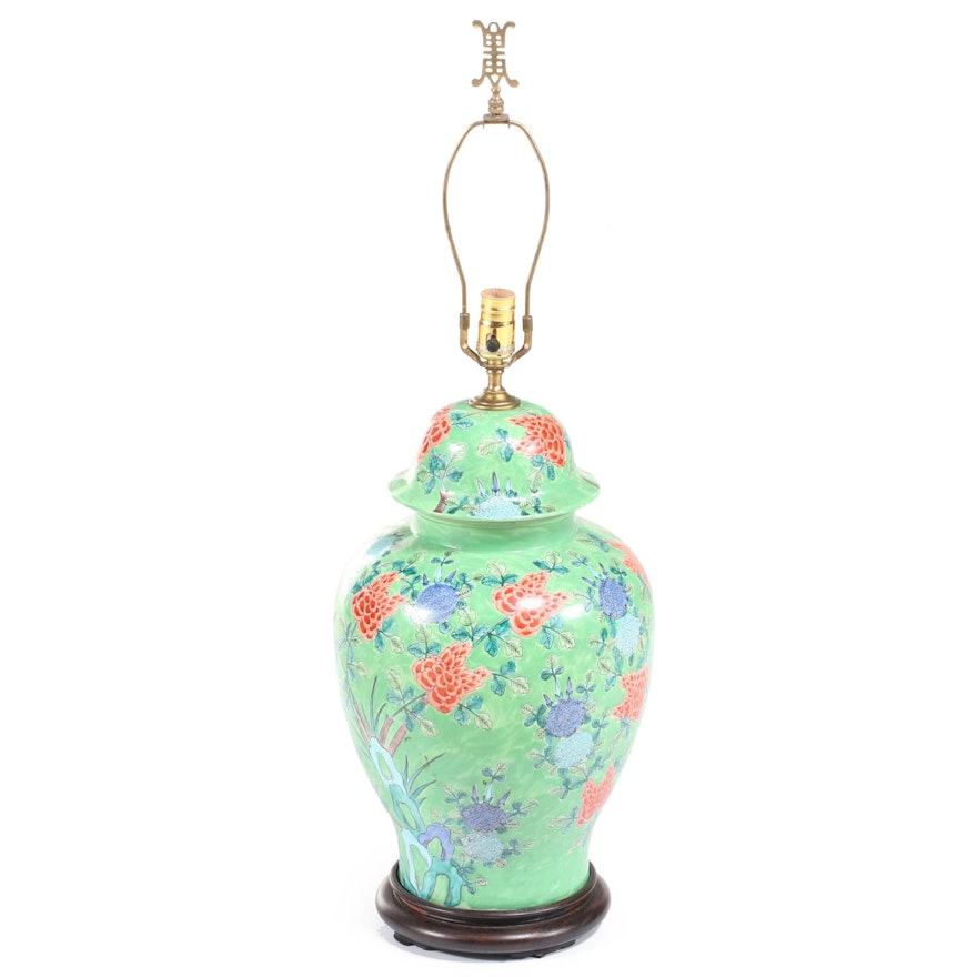 Chinese Hand-Painted Ceramic Ginger Jar Table Lamp