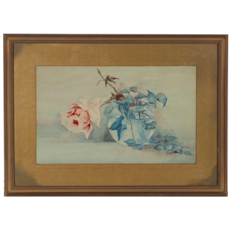 Floral Still Life Watercolor Painting, Early 20th Century