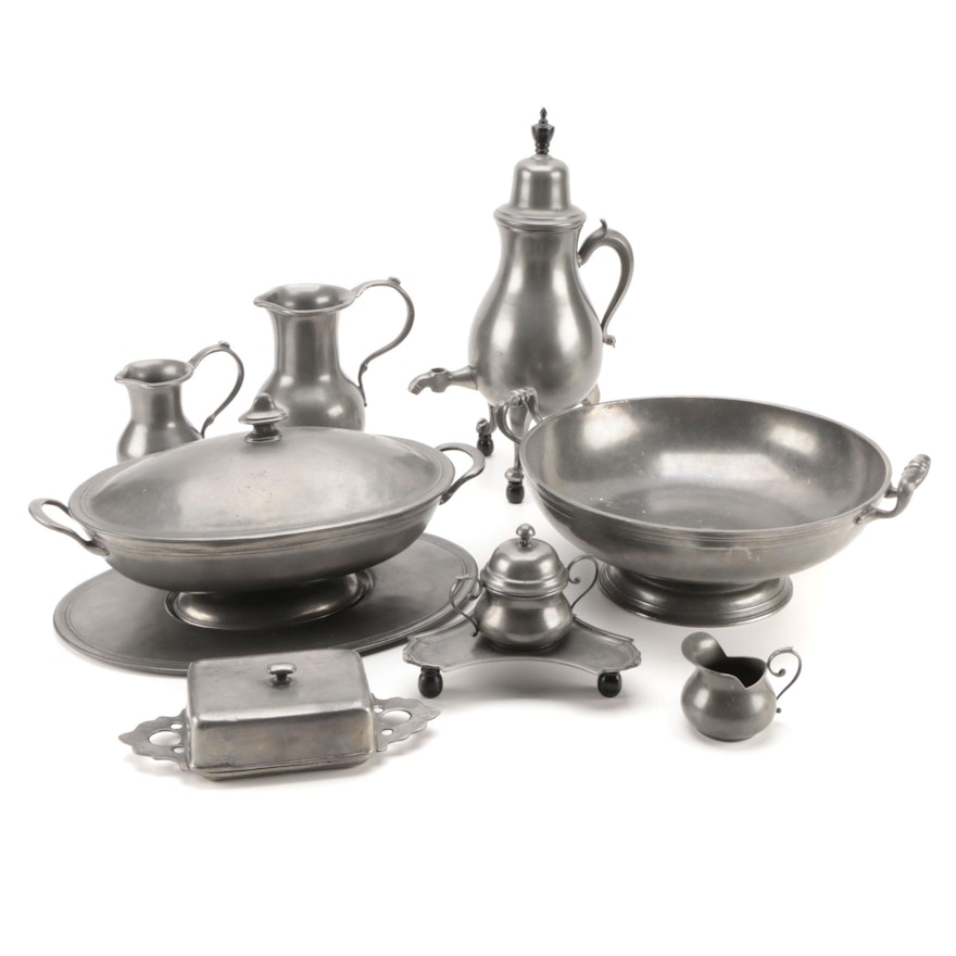 Old World Pewter Serveware and Tableware, Late 20th Century