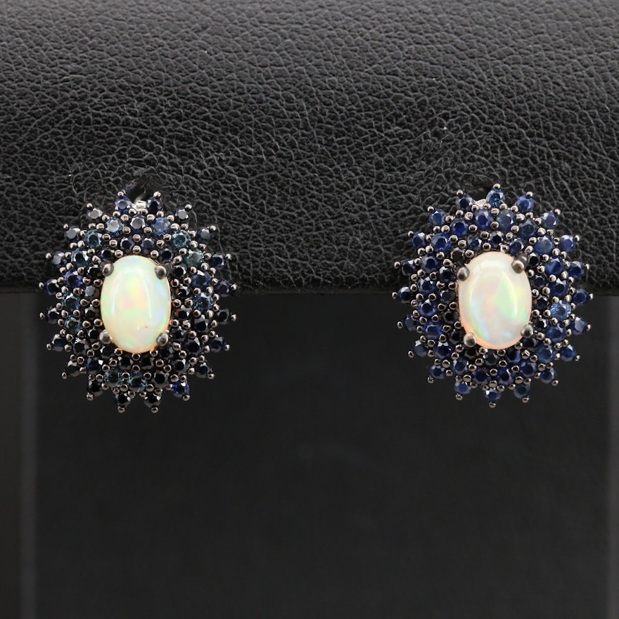 Sterling Opal and Sapphire Dangle Earrings