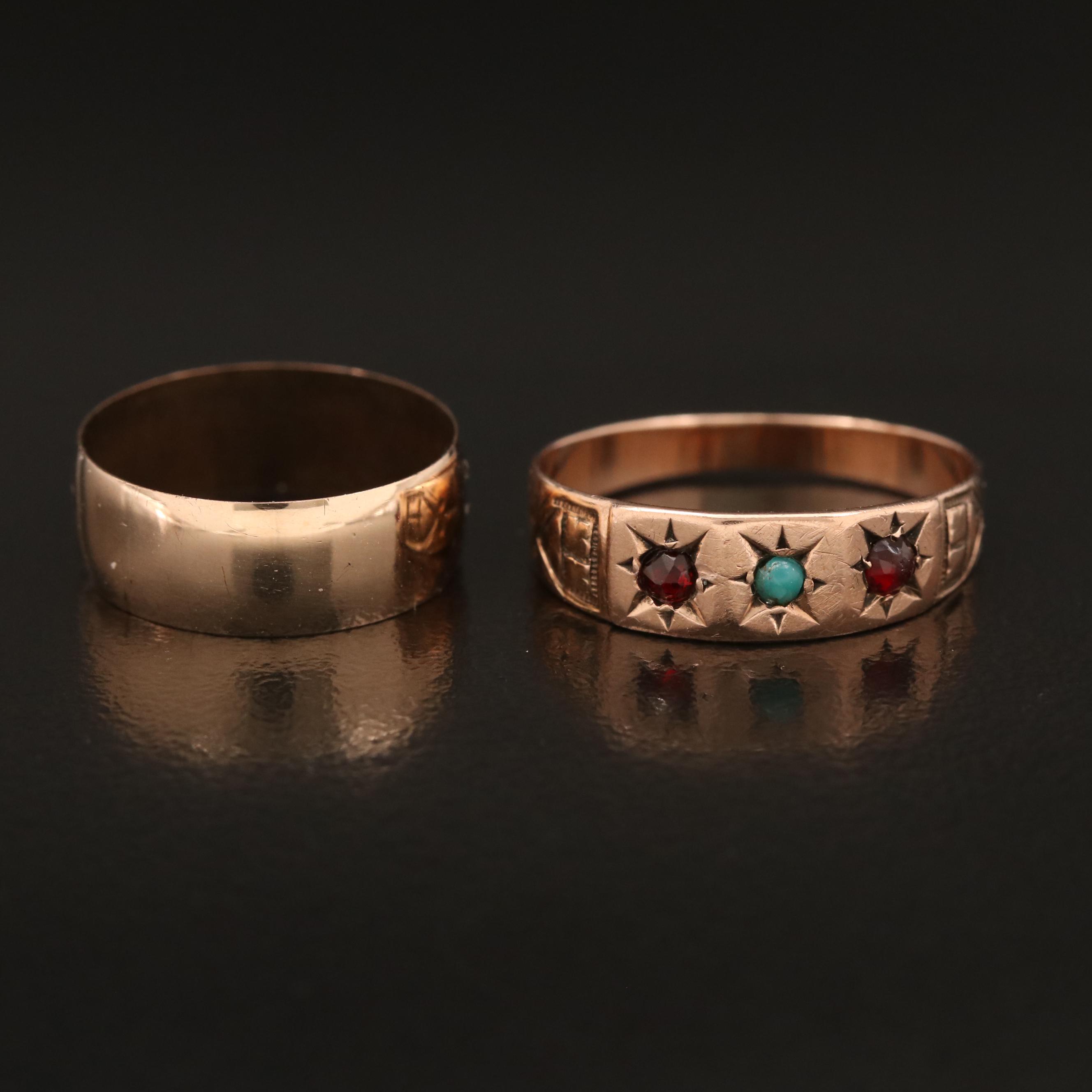 Antique Bands Including Mid-Victorian Garnet and Turquoise Star Set Band