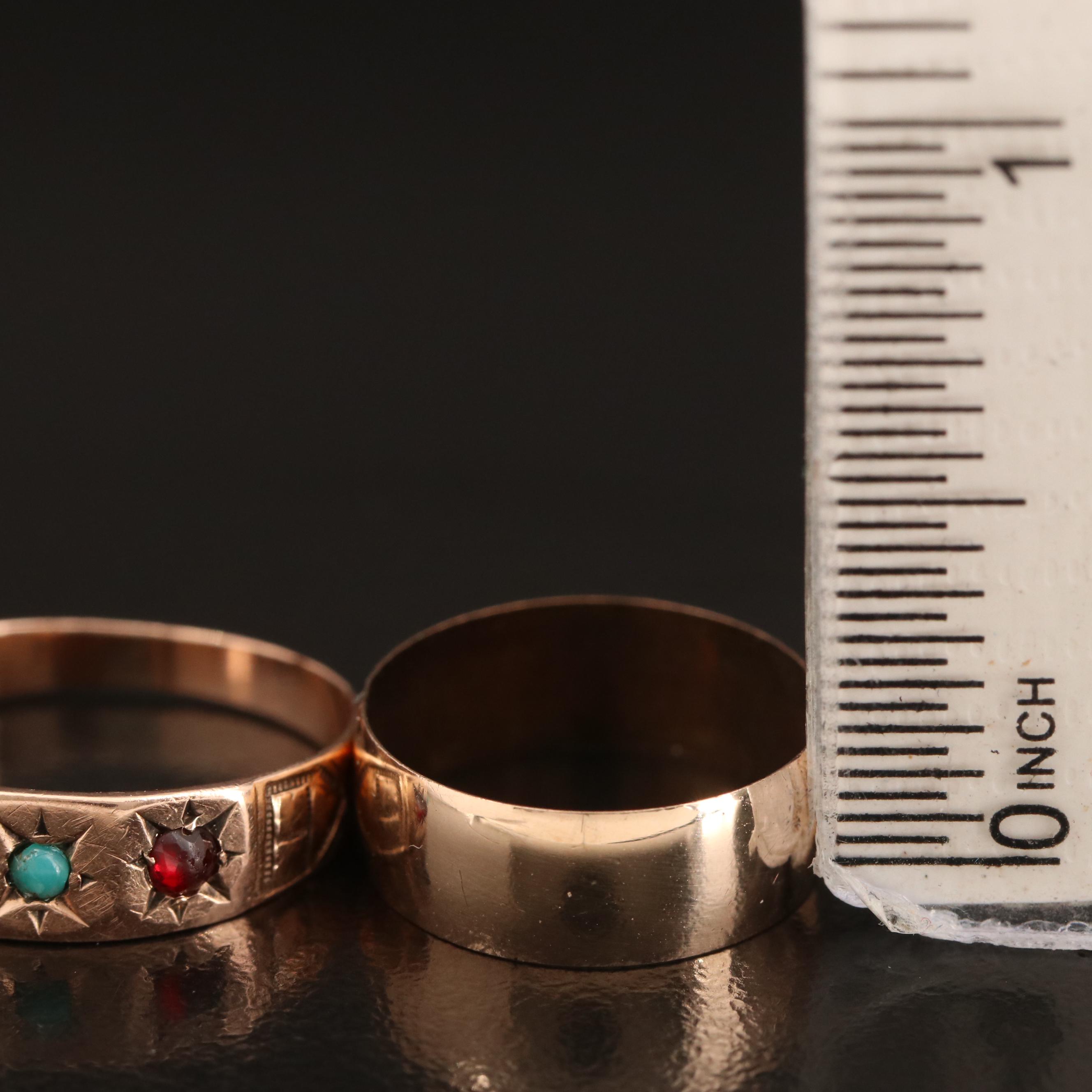 Antique Bands Including Mid-Victorian Garnet and Turquoise Star Set Band