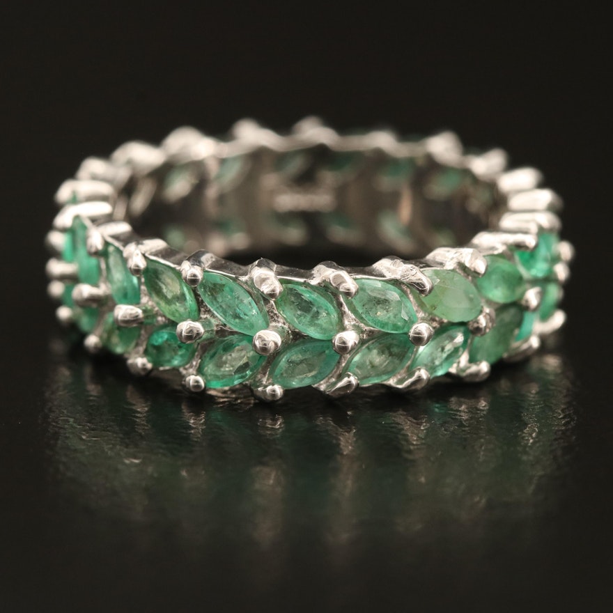 Sterling Emerald Eternity Band