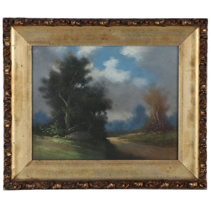 Bucolic Landscape Pastel Drawing, Late 19th Century