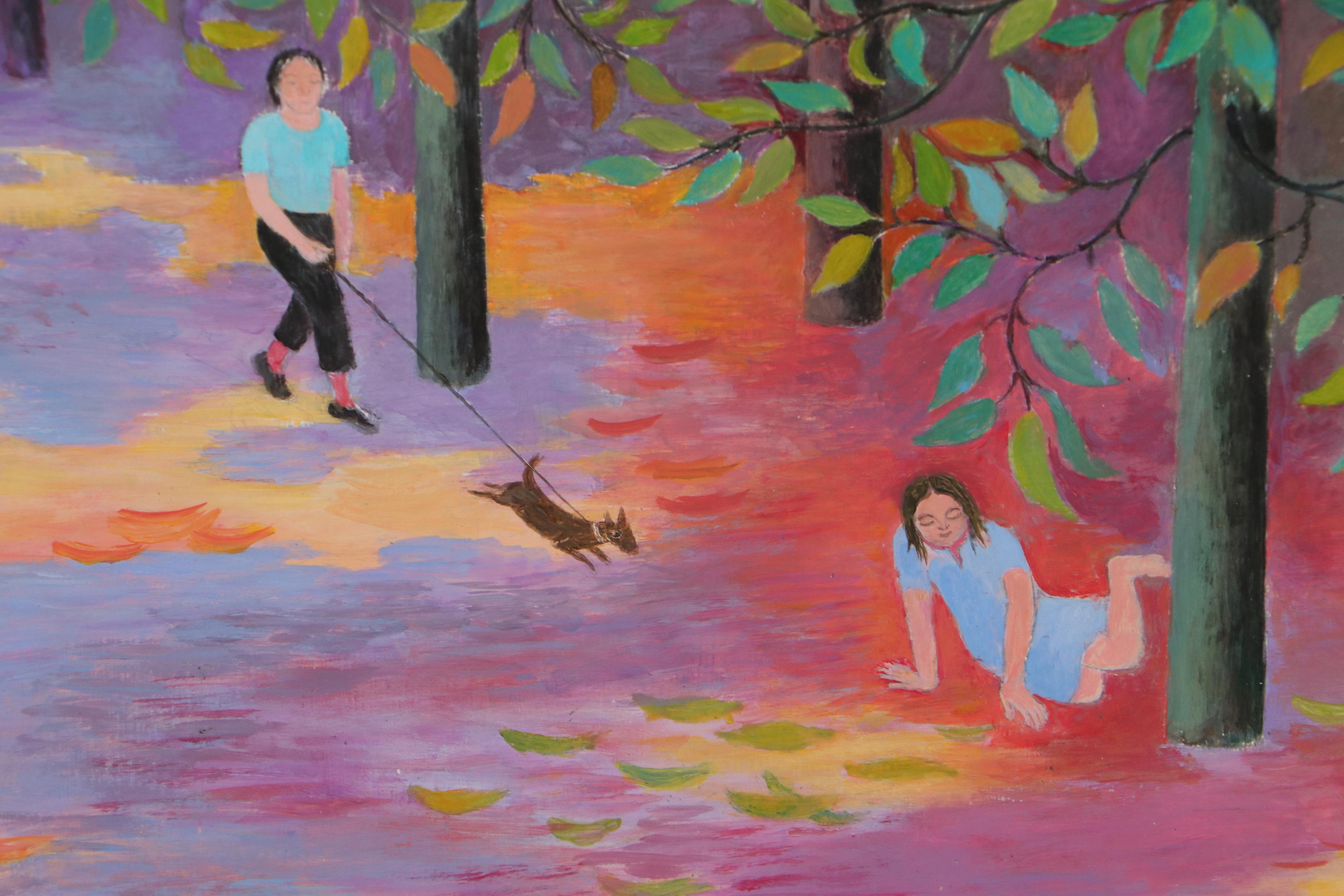 Beatriz Vidal Gouache Illustration of Figures in Forest, Late 20th Century