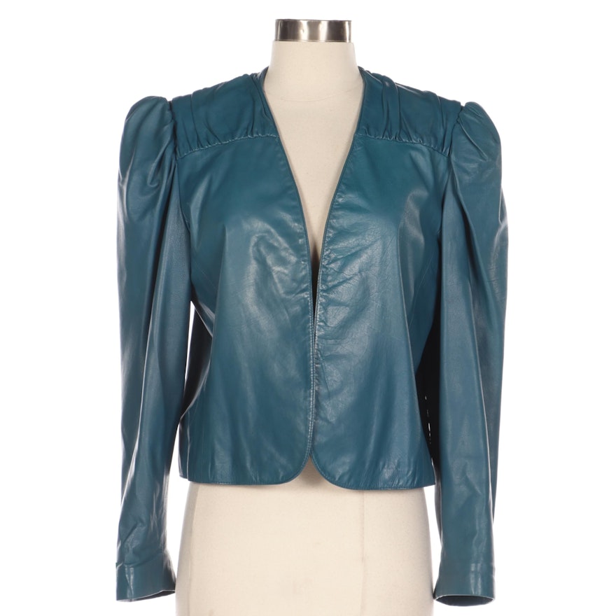 Fendi Pleated Yoke Blue Leather Jacket