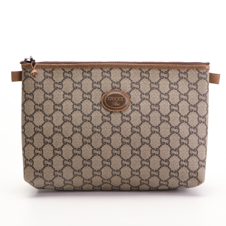 Gucci Plus GG Coated Canvas and Leather Trim Zip Pouch