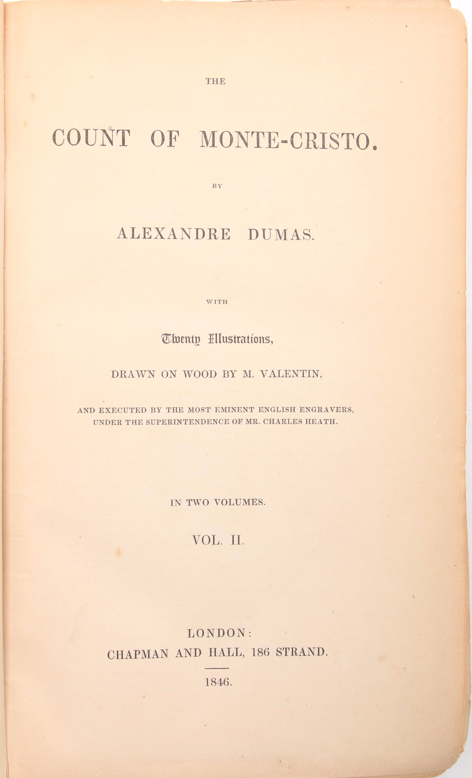 First English Edition "The Count of Monte-Cristo" Two-Volume Set by Dumas, 1846