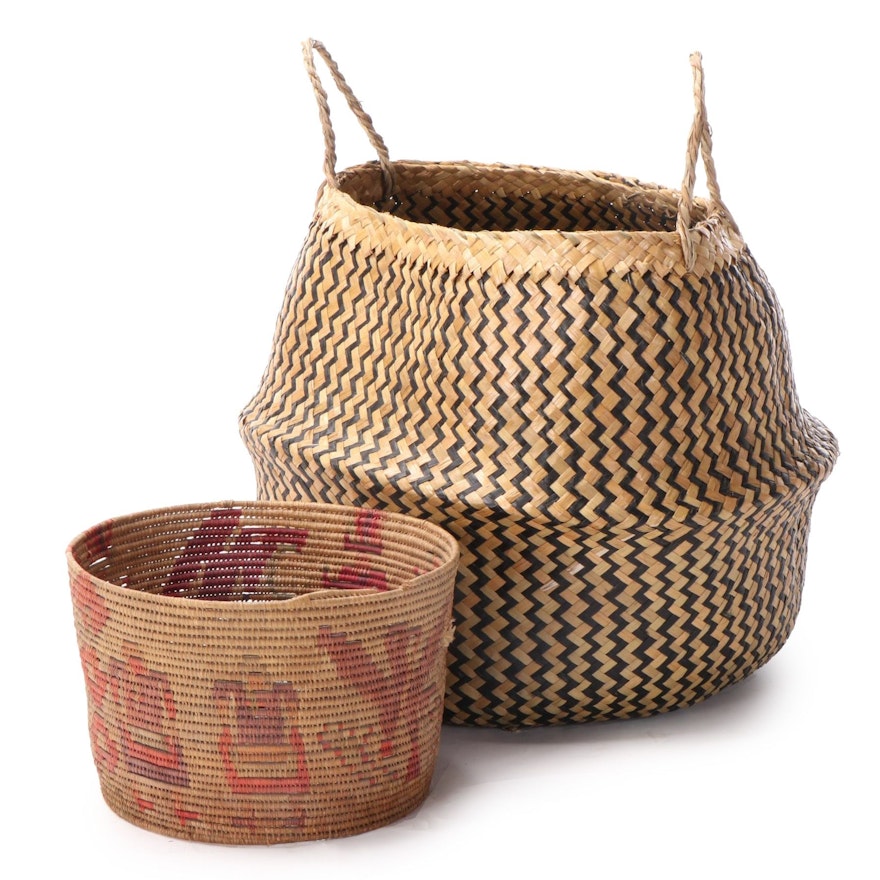 Dyed, Woven Seagrass with Woven Raffia Baskets