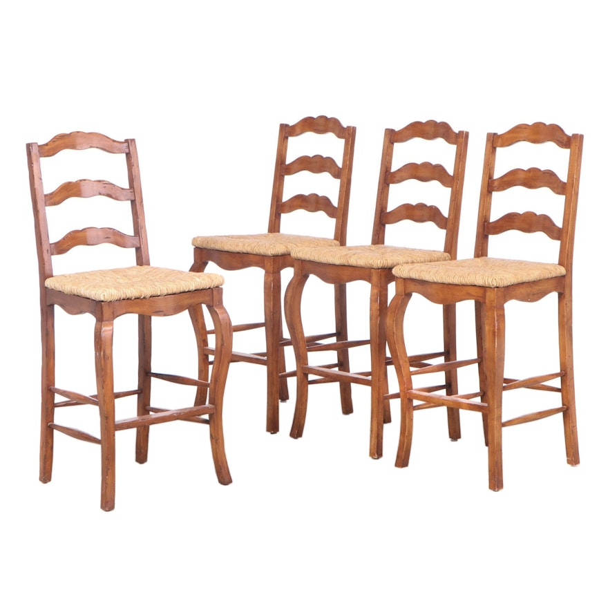 Four French Provincial Style Barstools with Rush Seats