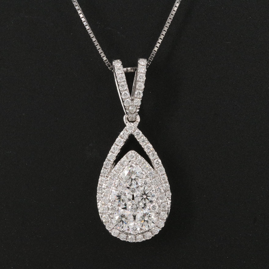 18K 0.75 CTW Diamond Tear Drop Pendant Necklace
