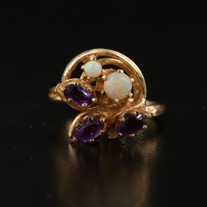 14K Amethyst and Opal Floral Ring