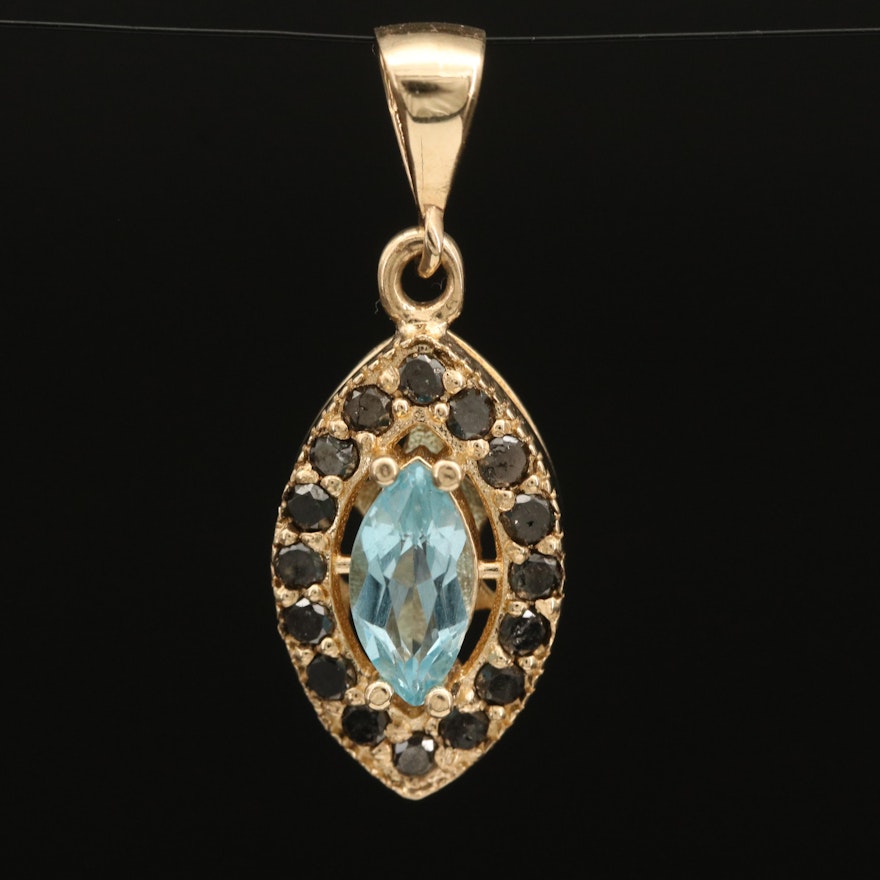 14K Sky Blue Topaz and Diamond Navette Pendant