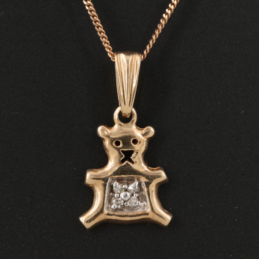 10K 0.004 CTW Diamond Teddy Bear Pendant Necklaces