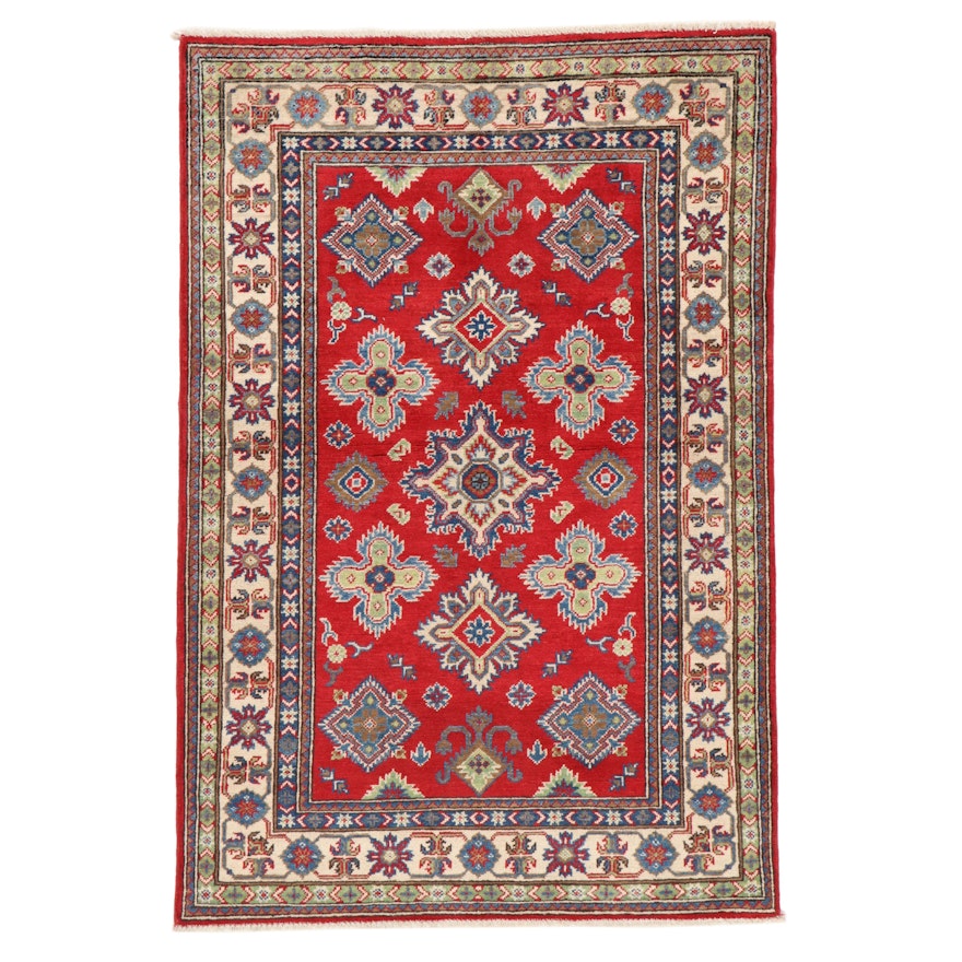 4'1 x 6'3 Hand-Knotted Afghan Caucasian Kazak Area Rug